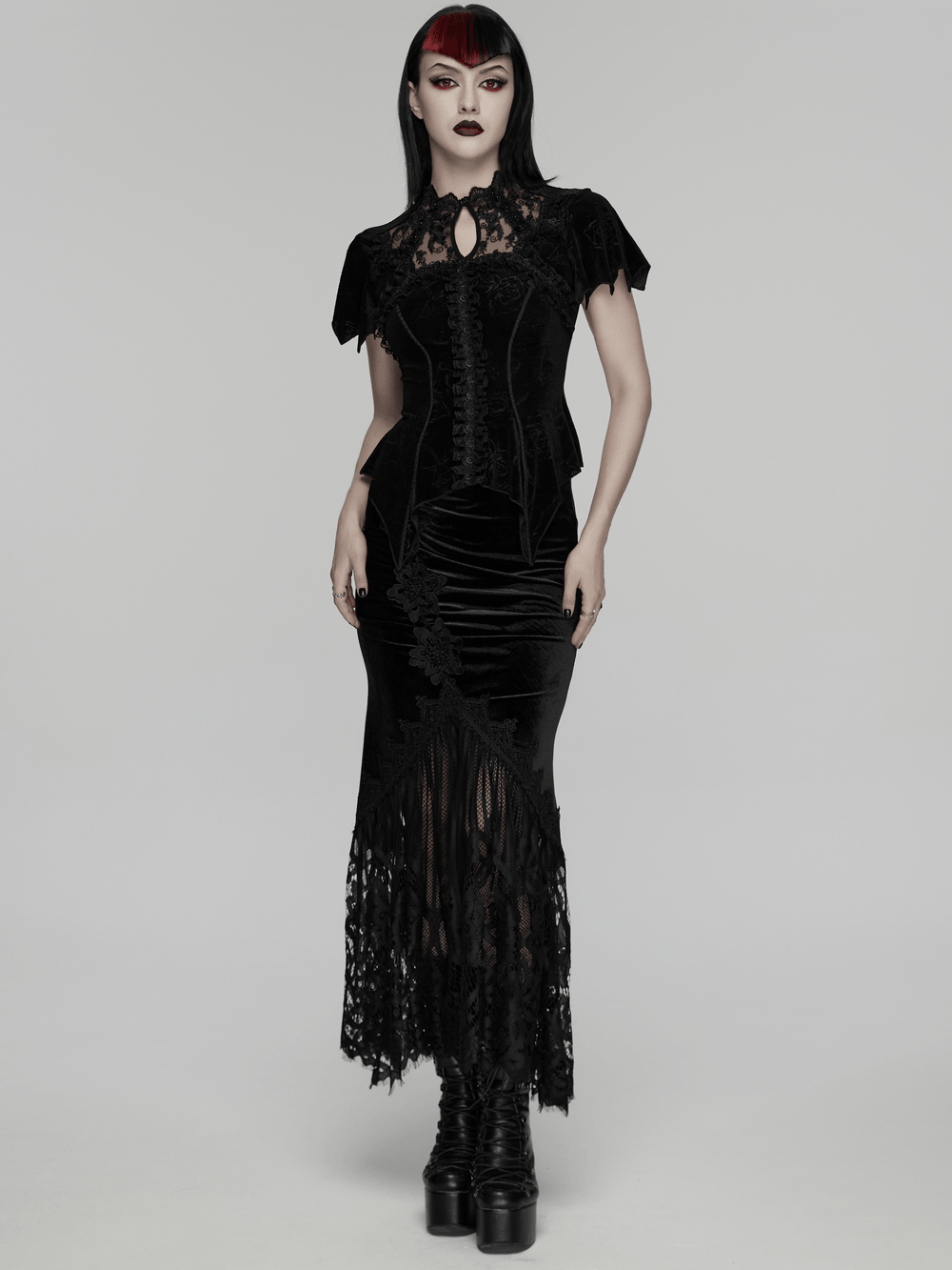 Black Gothic Velvet Lace Blouse with Corset Back