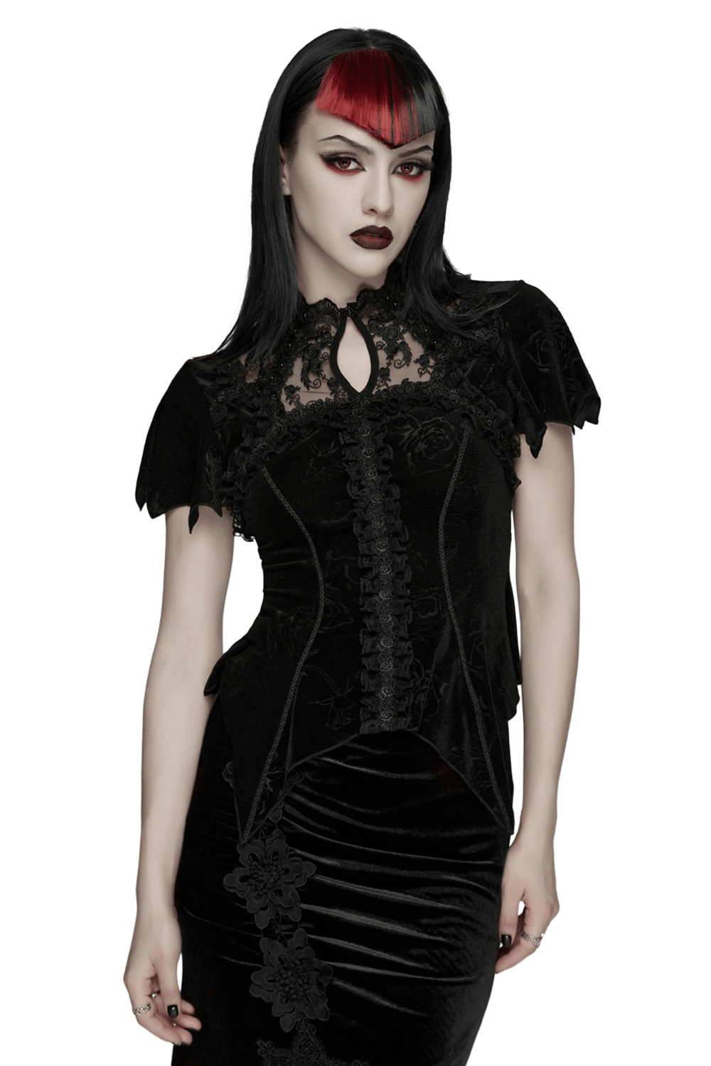 Black Gothic Velvet Lace Blouse with Corset Back