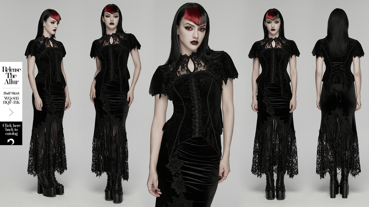 Black Gothic Velvet Lace Blouse with Corset Back