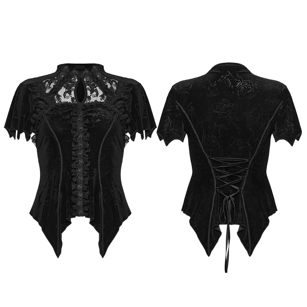 Black Gothic Velvet Lace Blouse with Corset Back