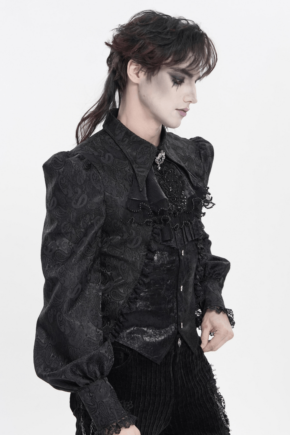 Black Gothic Victorian Jabot Collar With Brooch