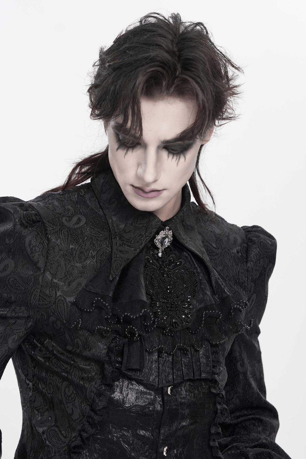 Black Gothic Victorian Jabot Collar With Brooch