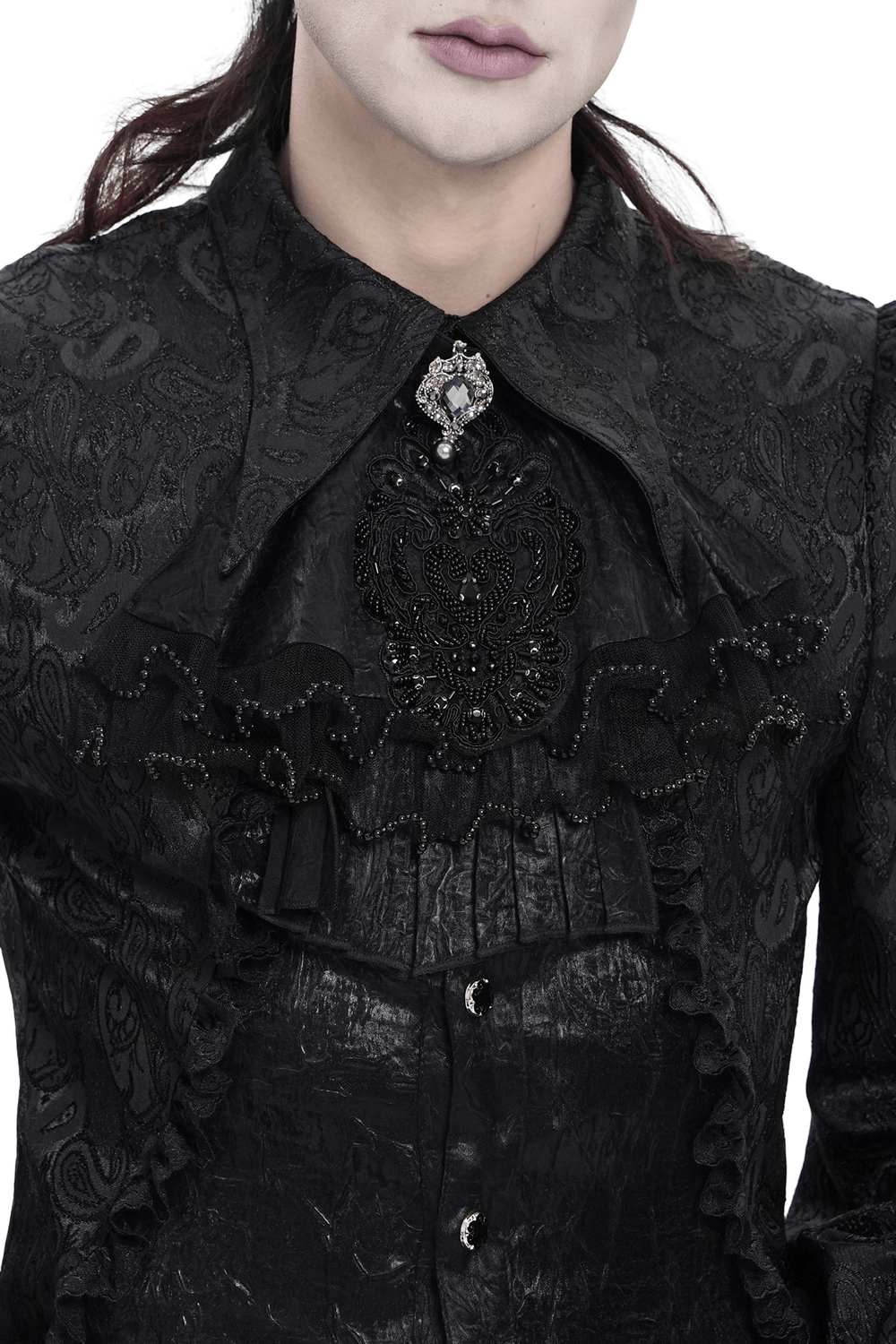 Black Gothic Victorian Jabot Collar With Brooch