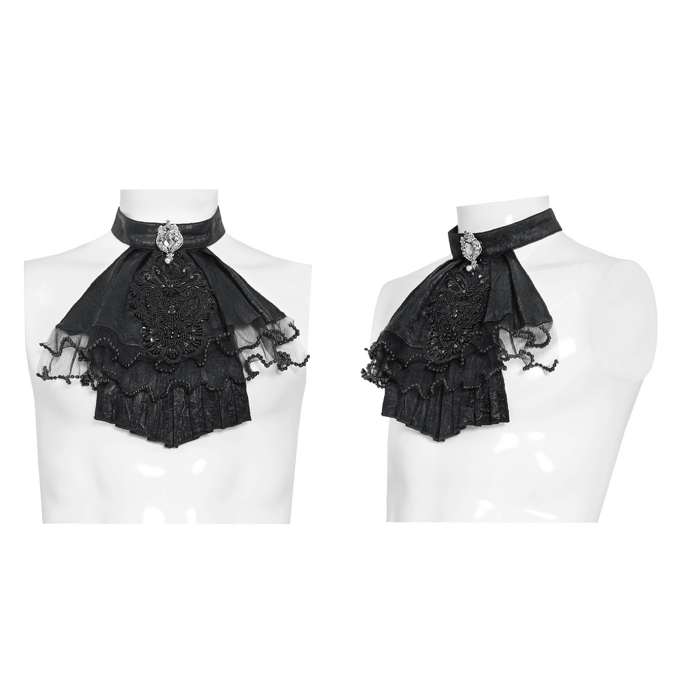 Black Gothic Victorian Jabot Collar With Brooch