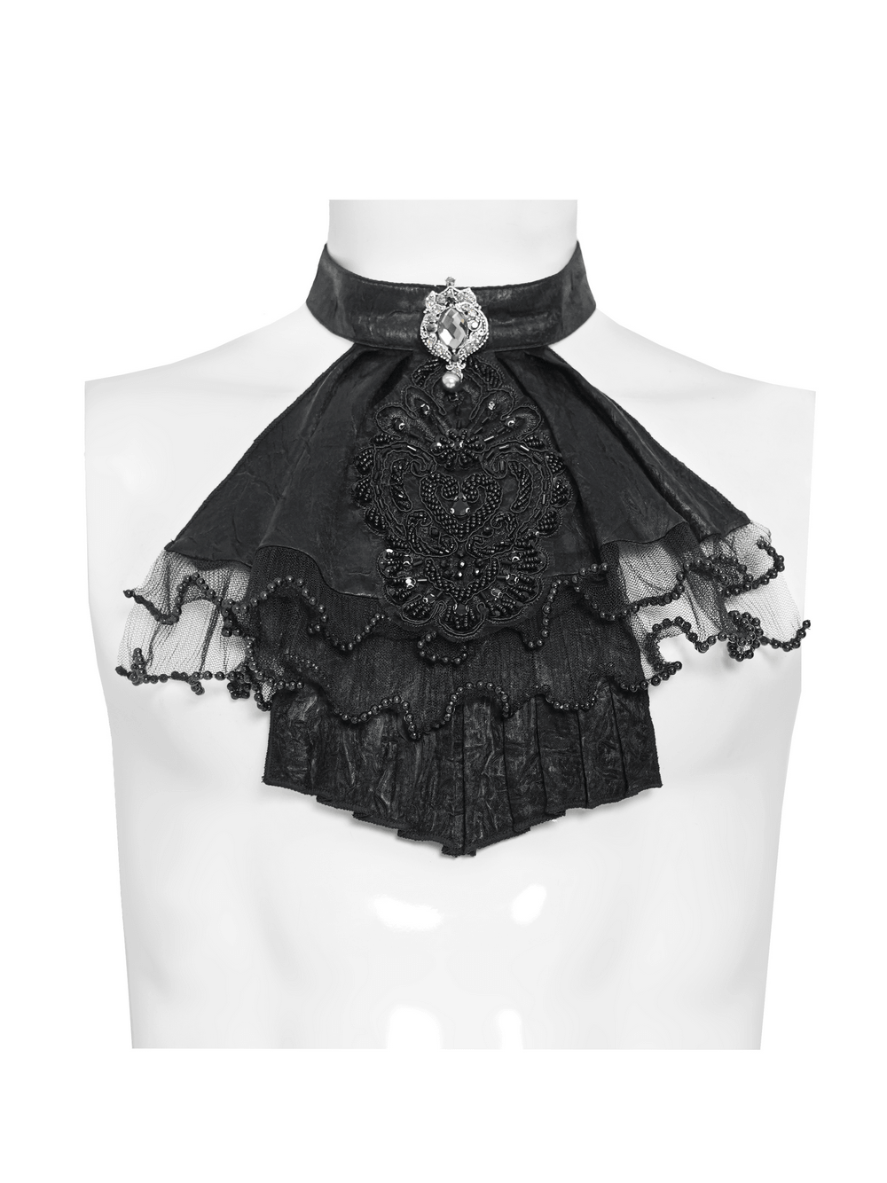 Black Gothic Victorian Jabot Collar With Brooch