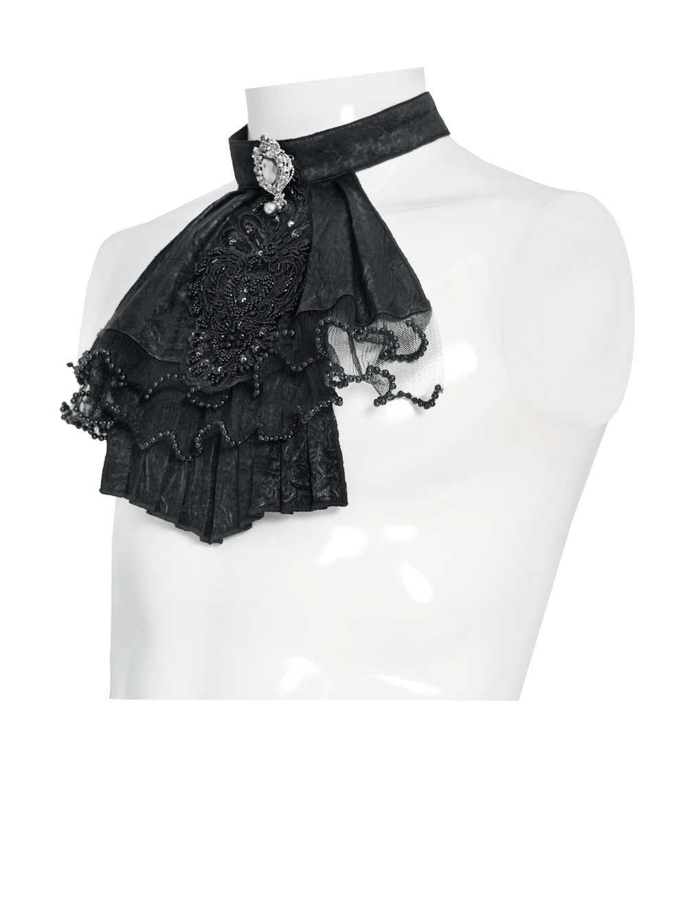 Black Gothic Victorian Jabot Collar With Brooch
