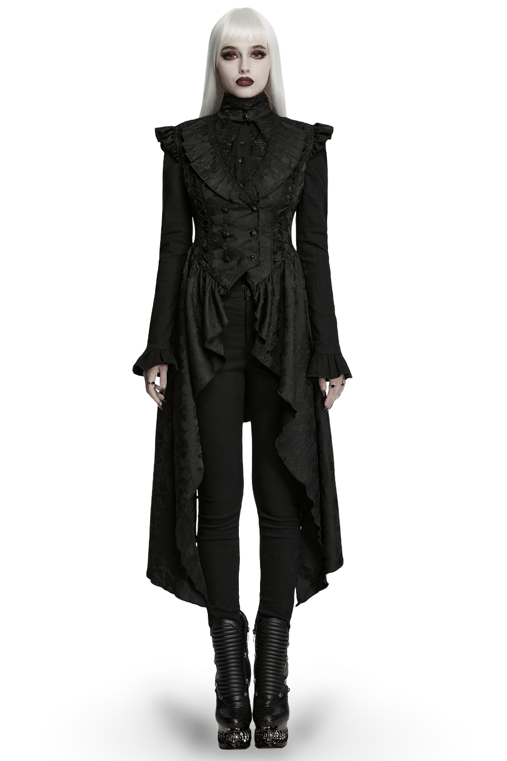 Black Gothic Victorian Tailcoat Vest with Lace Ruffles