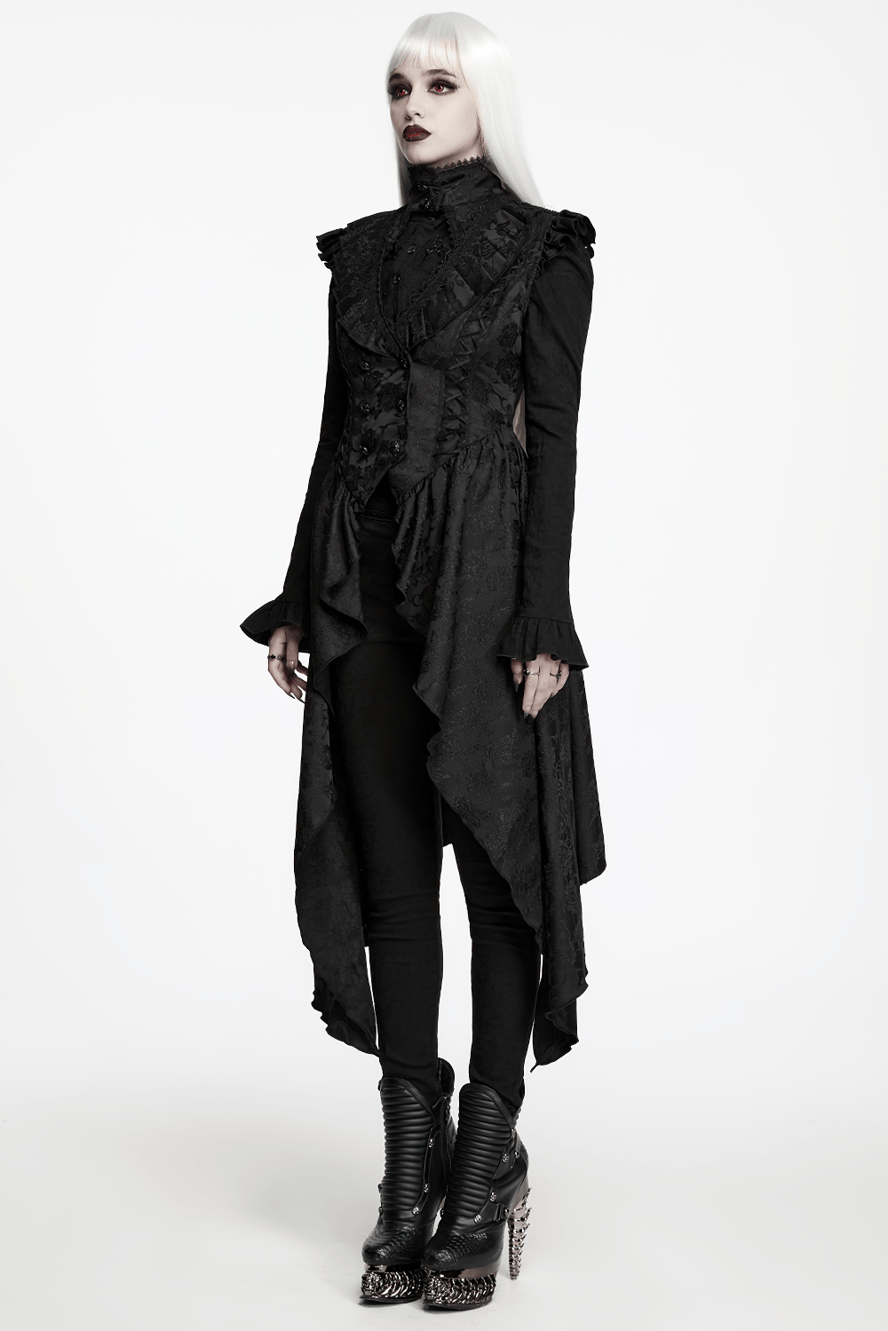 Black Gothic Victorian Tailcoat Vest with Lace Ruffles