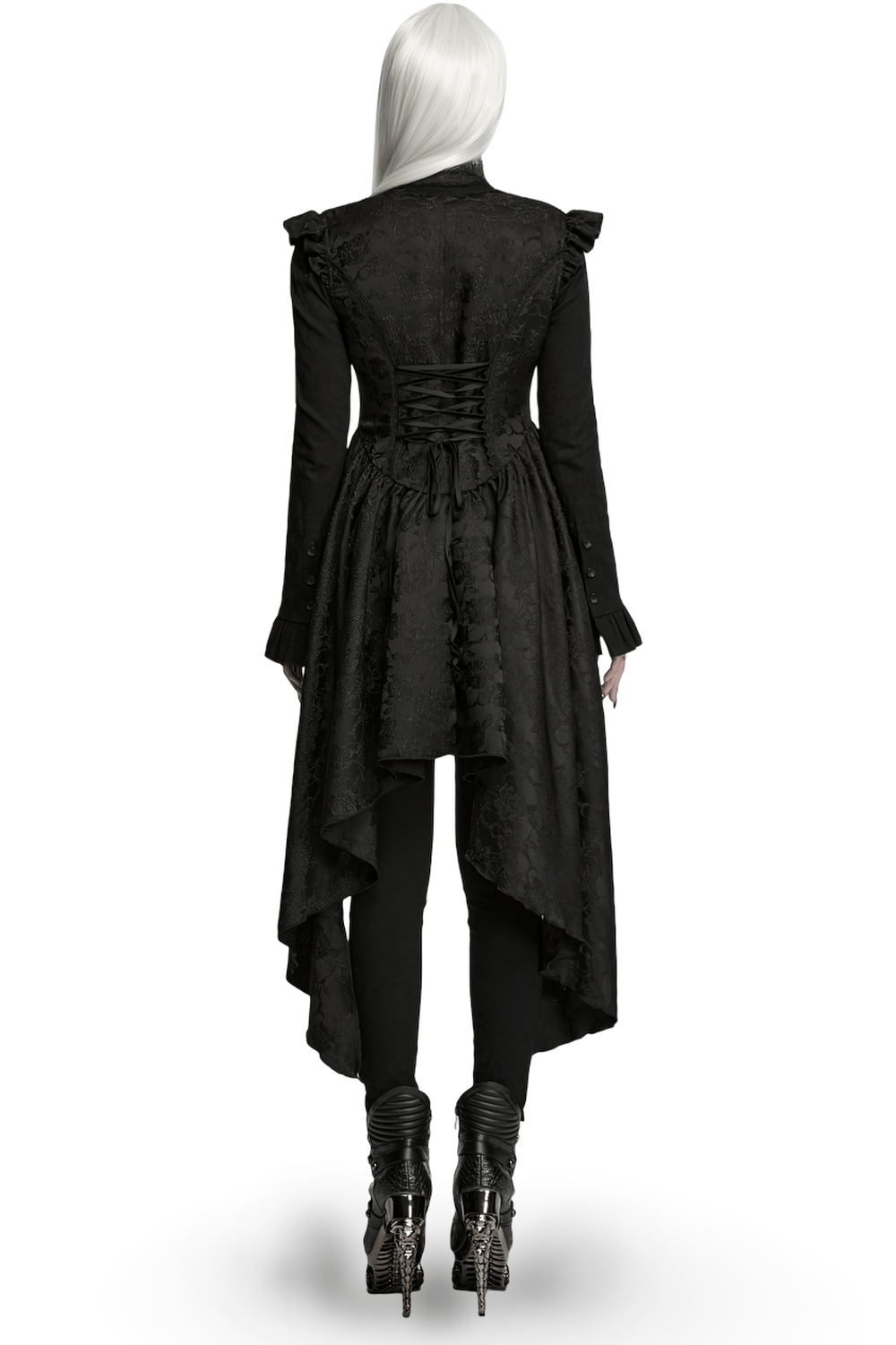 Black Gothic Victorian Tailcoat Vest with Lace Ruffles