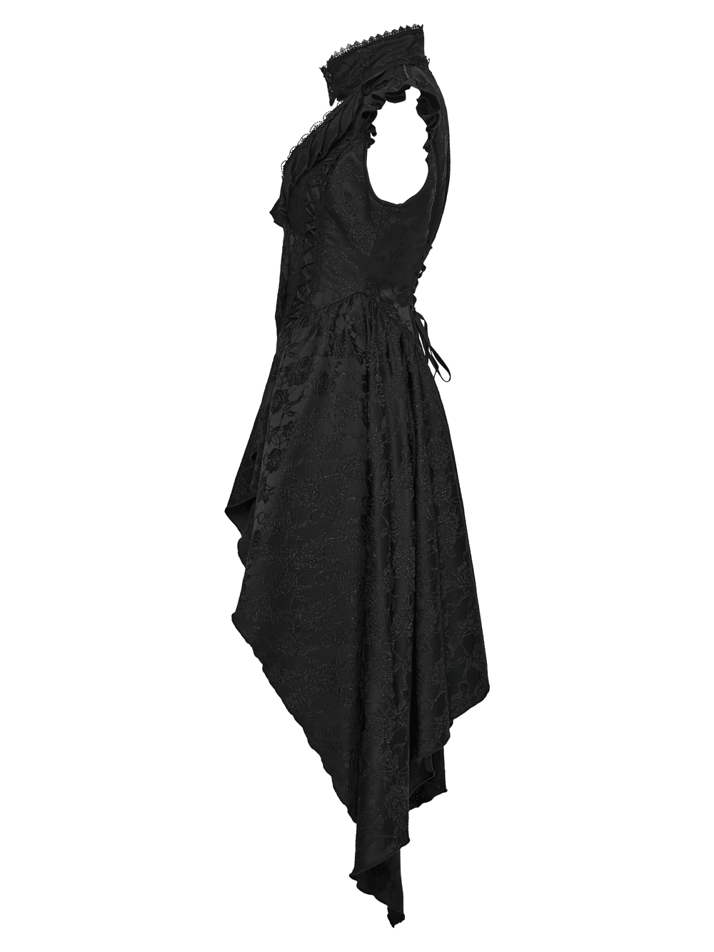 Black Gothic Victorian Tailcoat Vest with Lace Ruffles