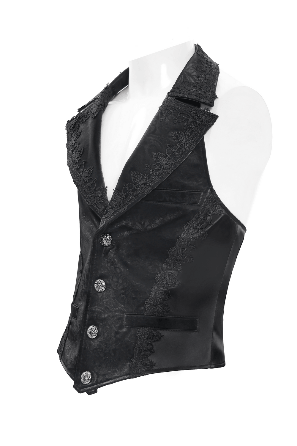 Black Gothic Waistcoat With Lace Lapel and Buttons