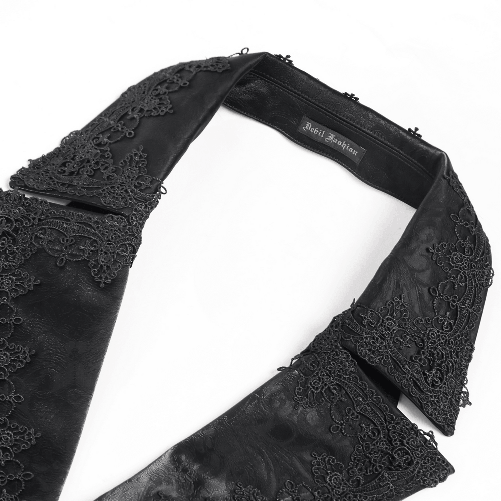 Black Gothic Waistcoat With Lace Lapel and Buttons