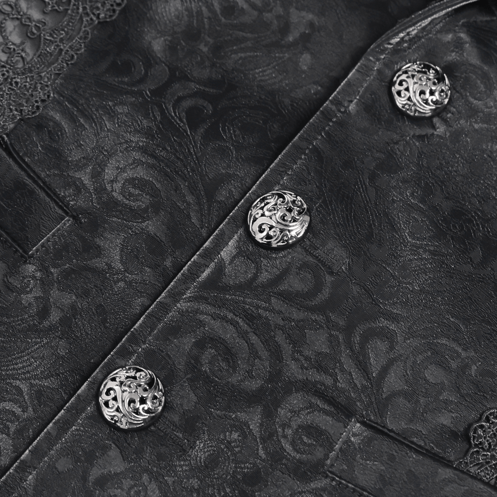 Black Gothic Waistcoat With Lace Lapel and Buttons