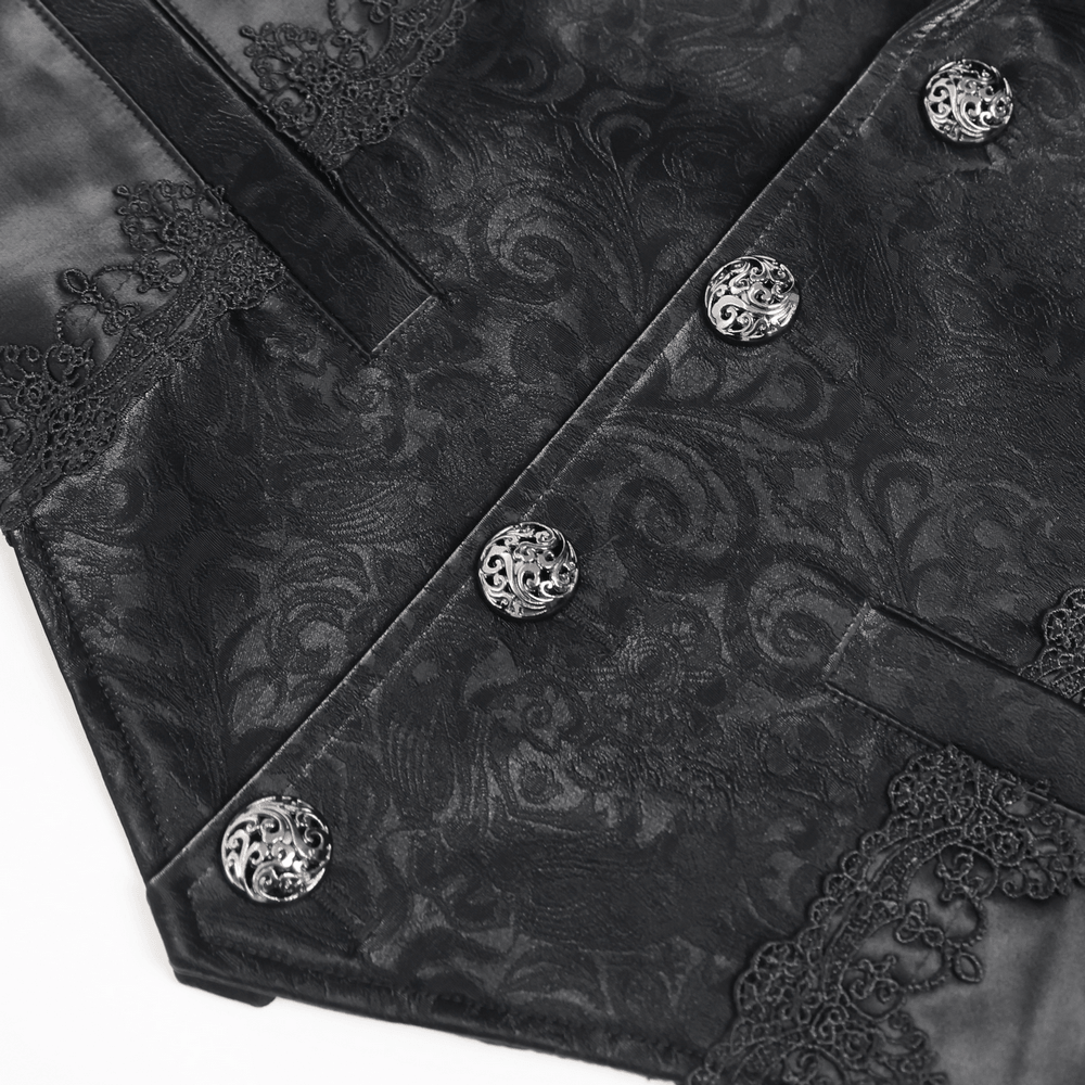 Black Gothic Waistcoat With Lace Lapel and Buttons
