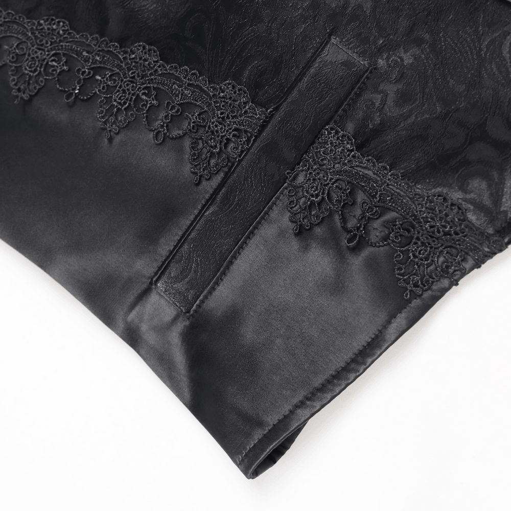 Black Gothic Waistcoat With Lace Lapel and Buttons