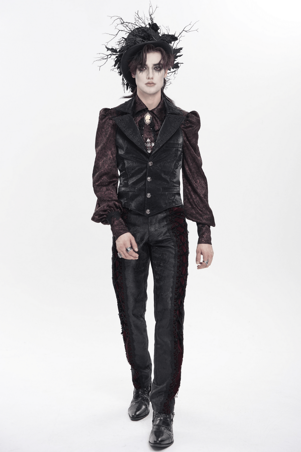 Black Gothic Waistcoat With Lace Lapel and Buttons
