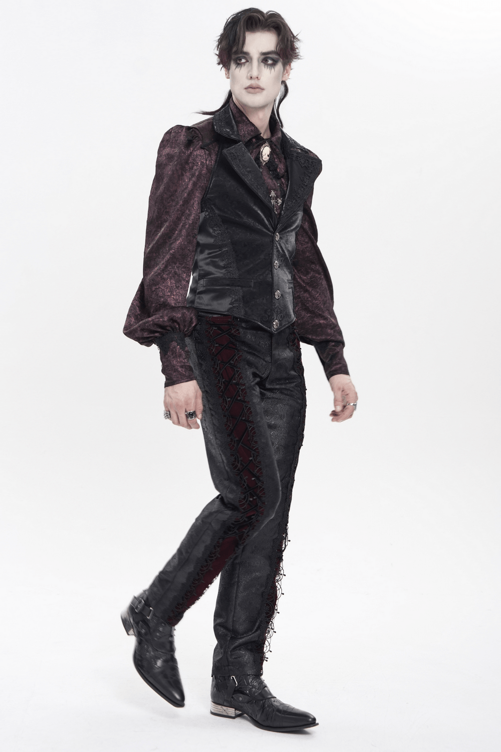 Black Gothic Waistcoat With Lace Lapel and Buttons