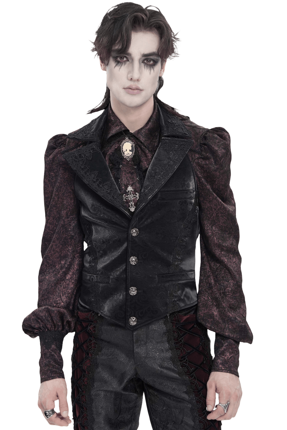 Black Gothic Waistcoat With Lace Lapel and Buttons