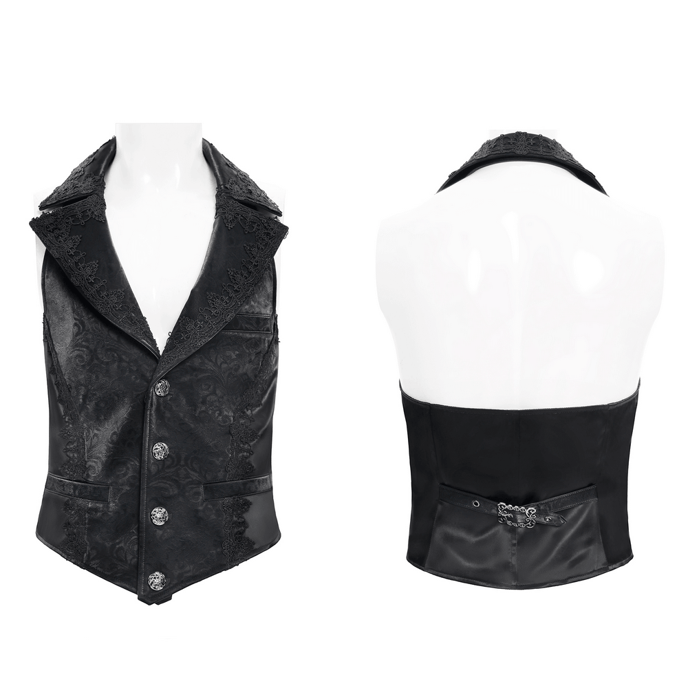 Black Gothic Waistcoat With Lace Lapel and Buttons