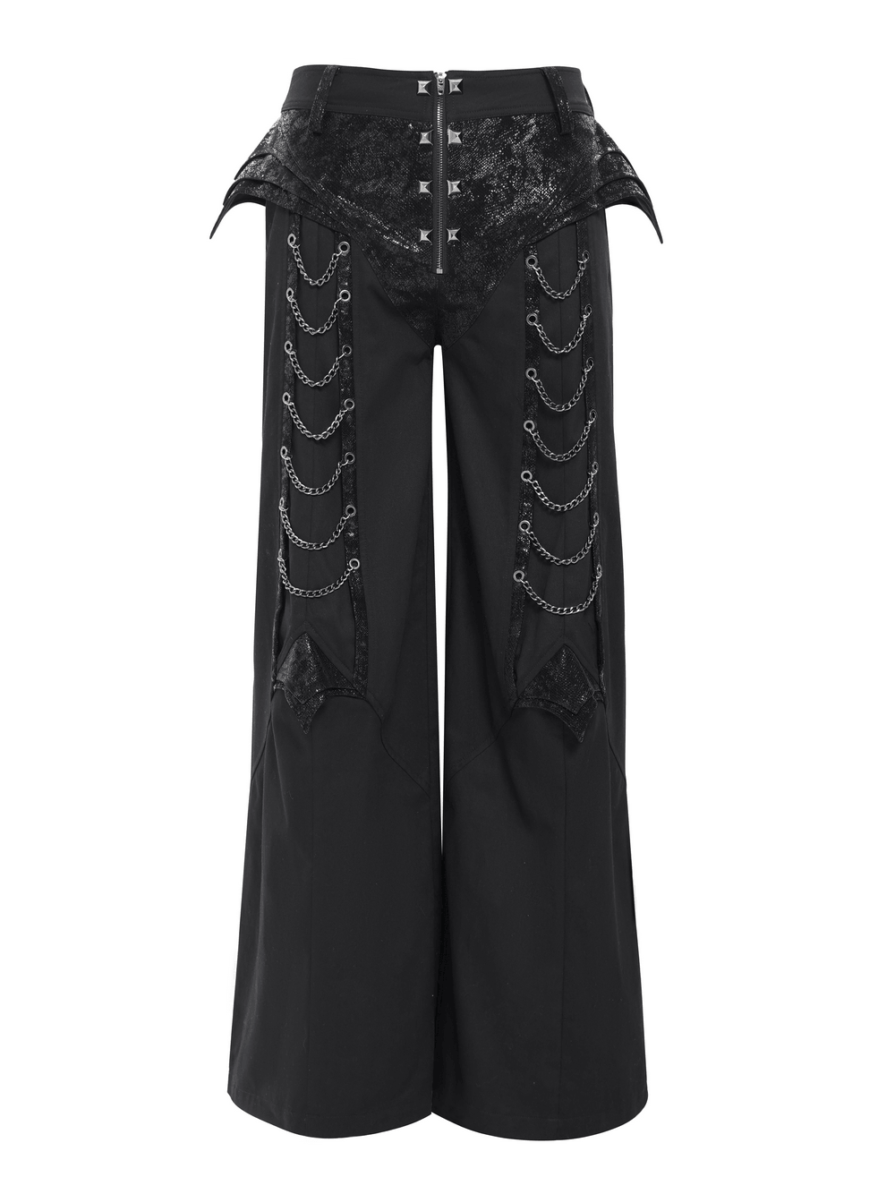 Black Gothic Wide Leg Pants with Chains and Studs