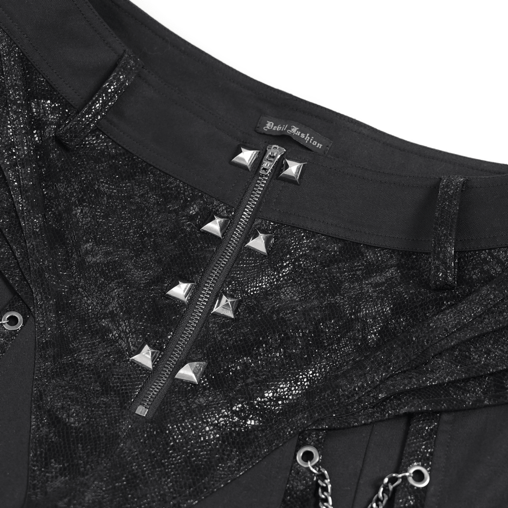 Black Gothic Wide Leg Pants with Chains and Studs