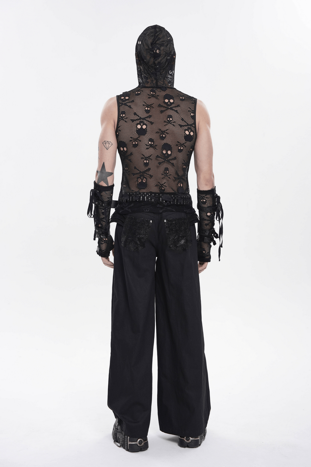Black Gothic Wide Leg Pants with Chains and Studs