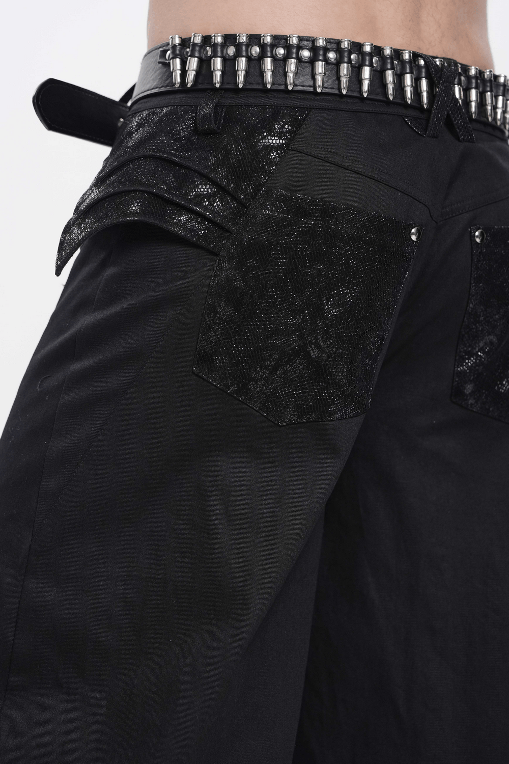 Black Gothic Wide Leg Pants with Chains and Studs