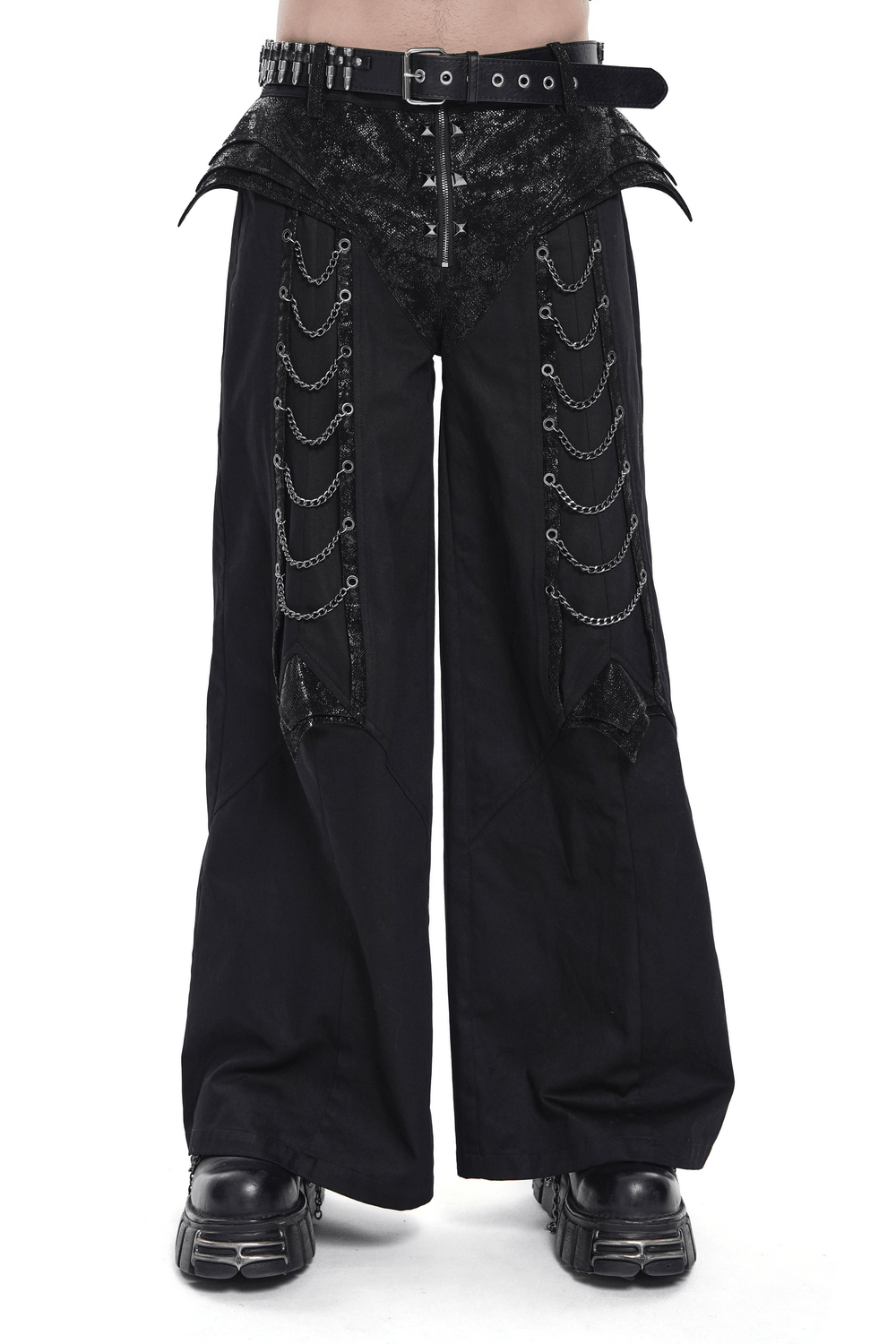 Black Gothic Wide Leg Pants with Chains and Studs