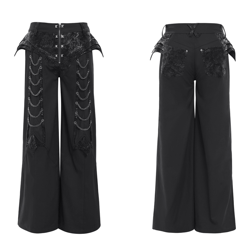 Black Gothic Wide Leg Pants with Chains and Studs
