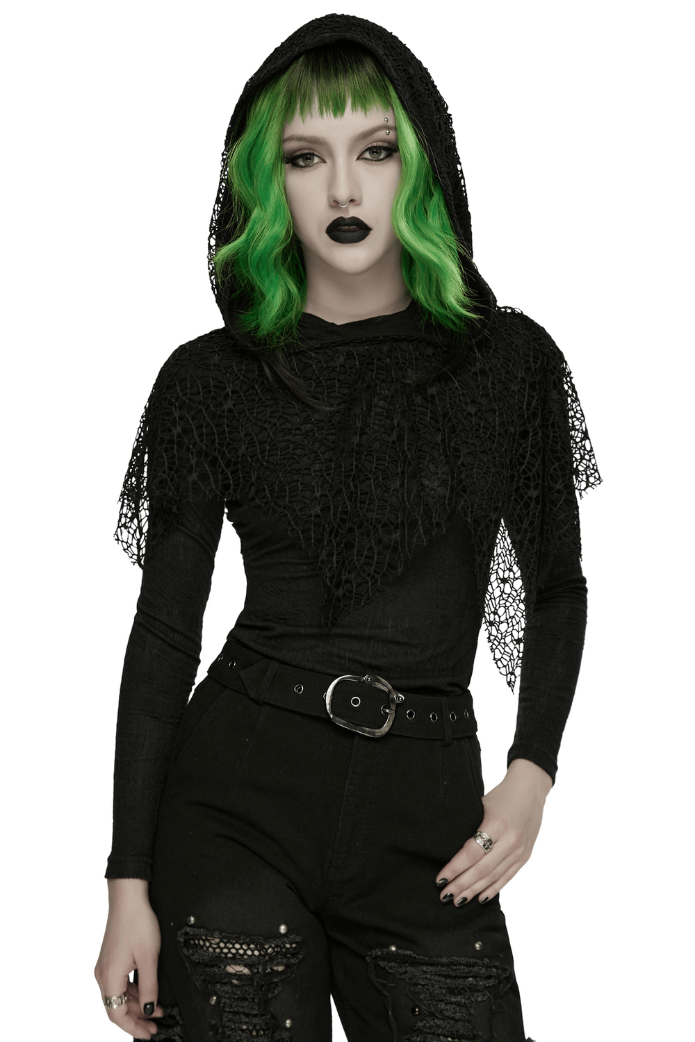 Black Hooded Mesh Overlay Wasteland Punk Top