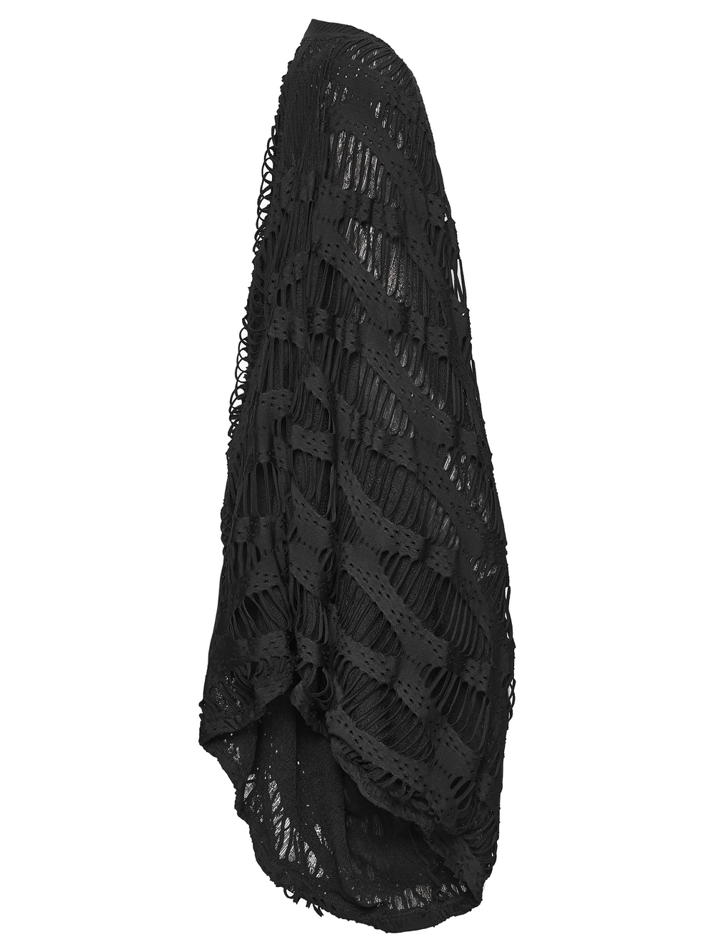 Black Knit Punk Cardigan with Ragged Loose Sleeve Design