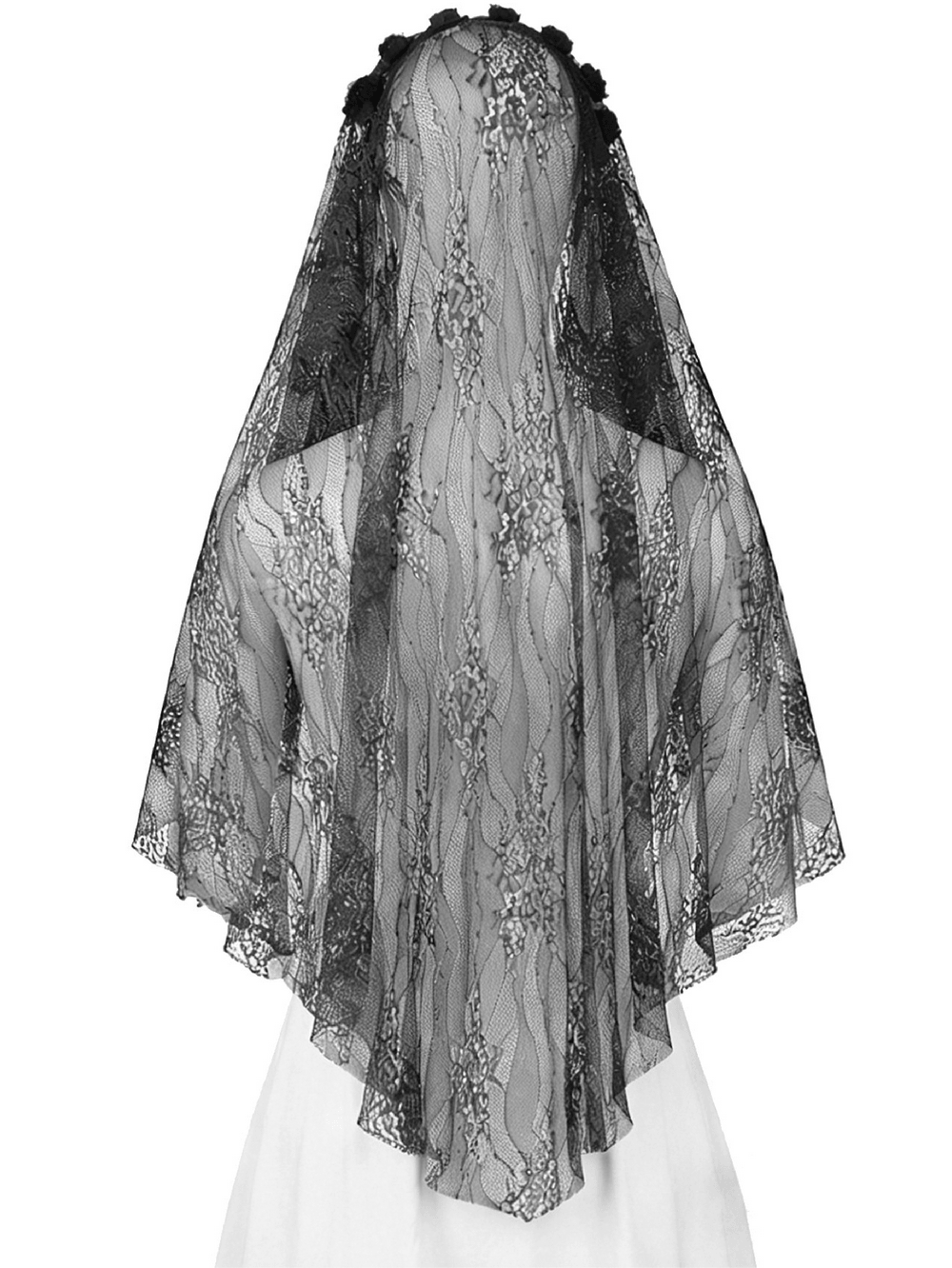 Black Lace Bridal Veil with Beaded Fringe Headpiece