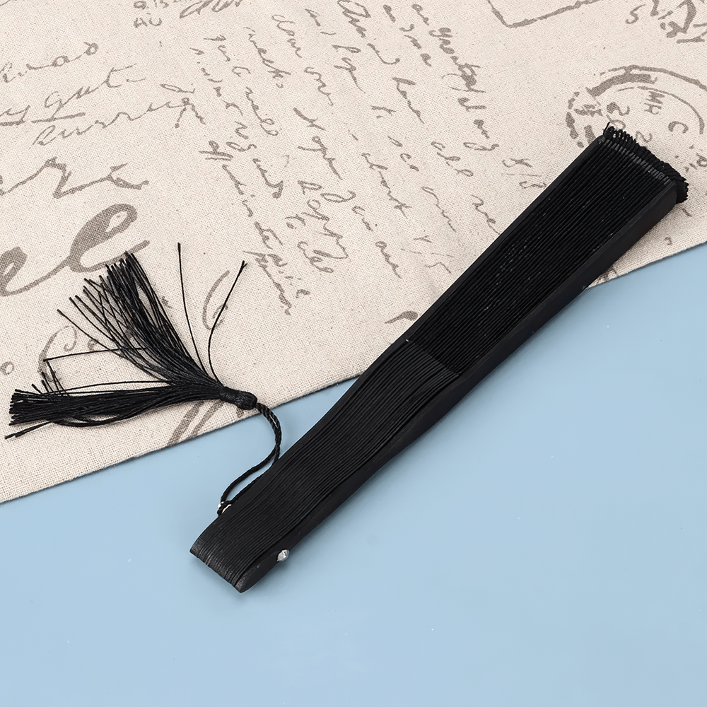 Black Lace Folding Fan with Vintage Gothic Details