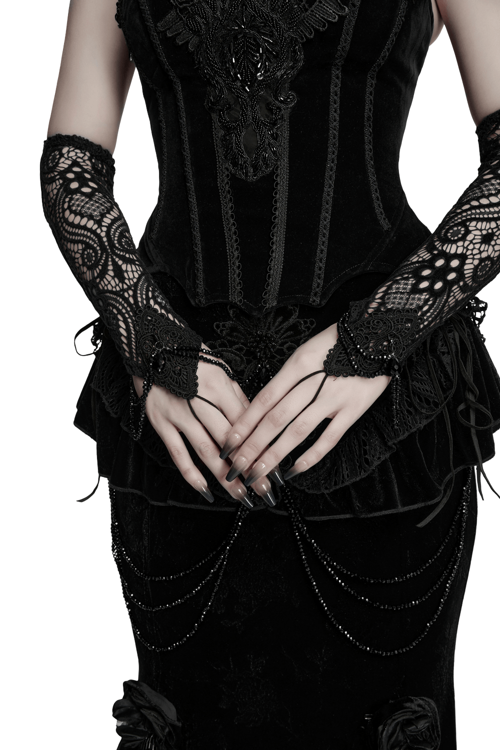 Black Lace Gothic Fingerless Arm Warmer Gloves