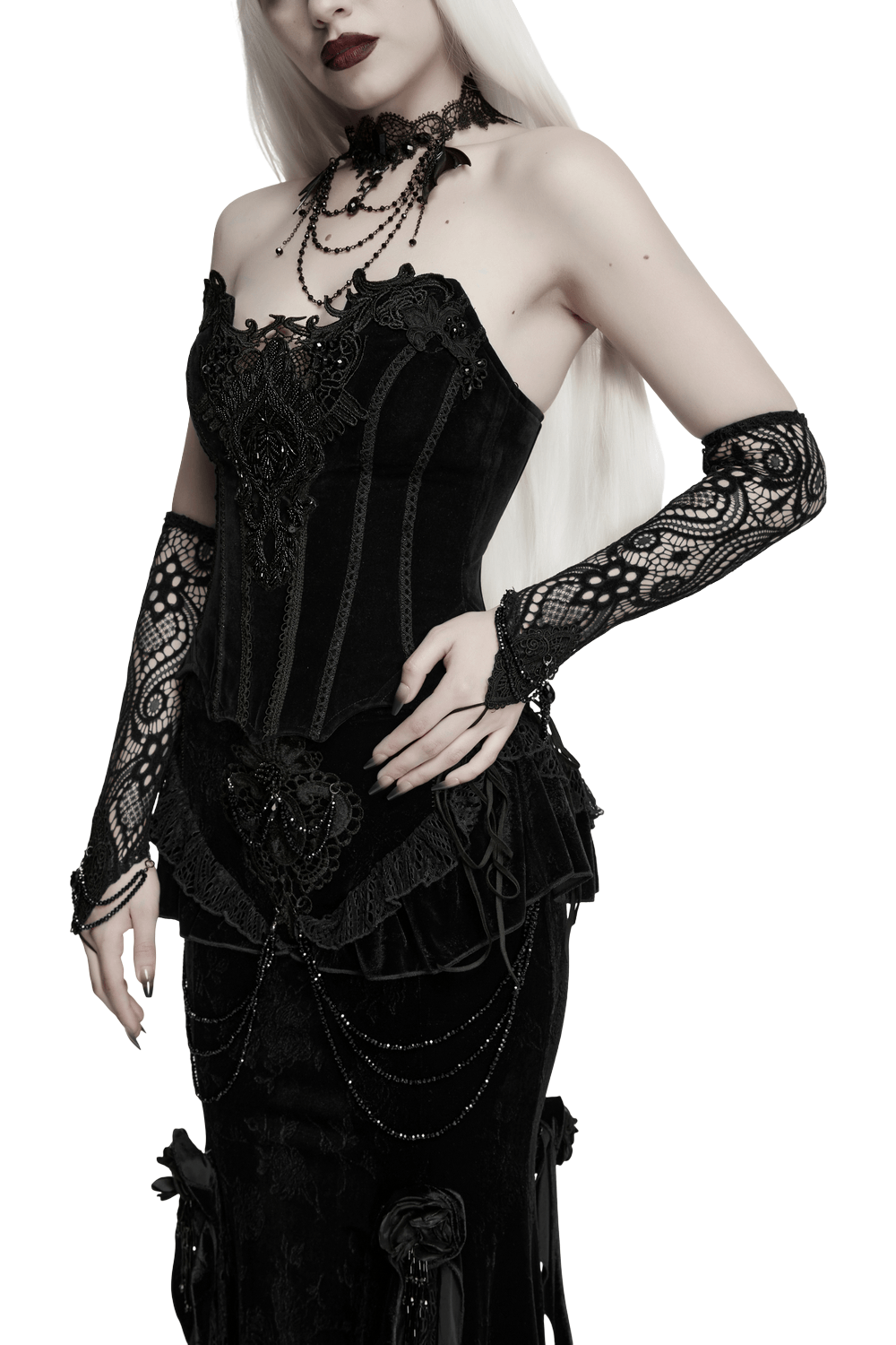 Black Lace Gothic Fingerless Arm Warmer Gloves