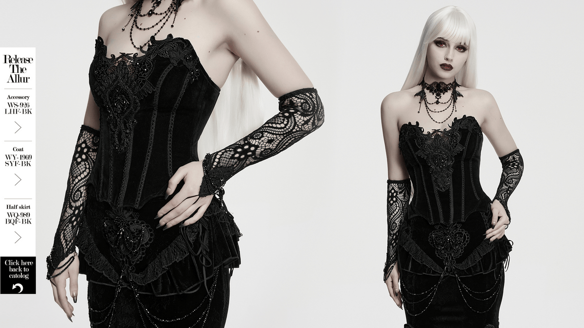 Black Lace Gothic Fingerless Arm Warmer Gloves