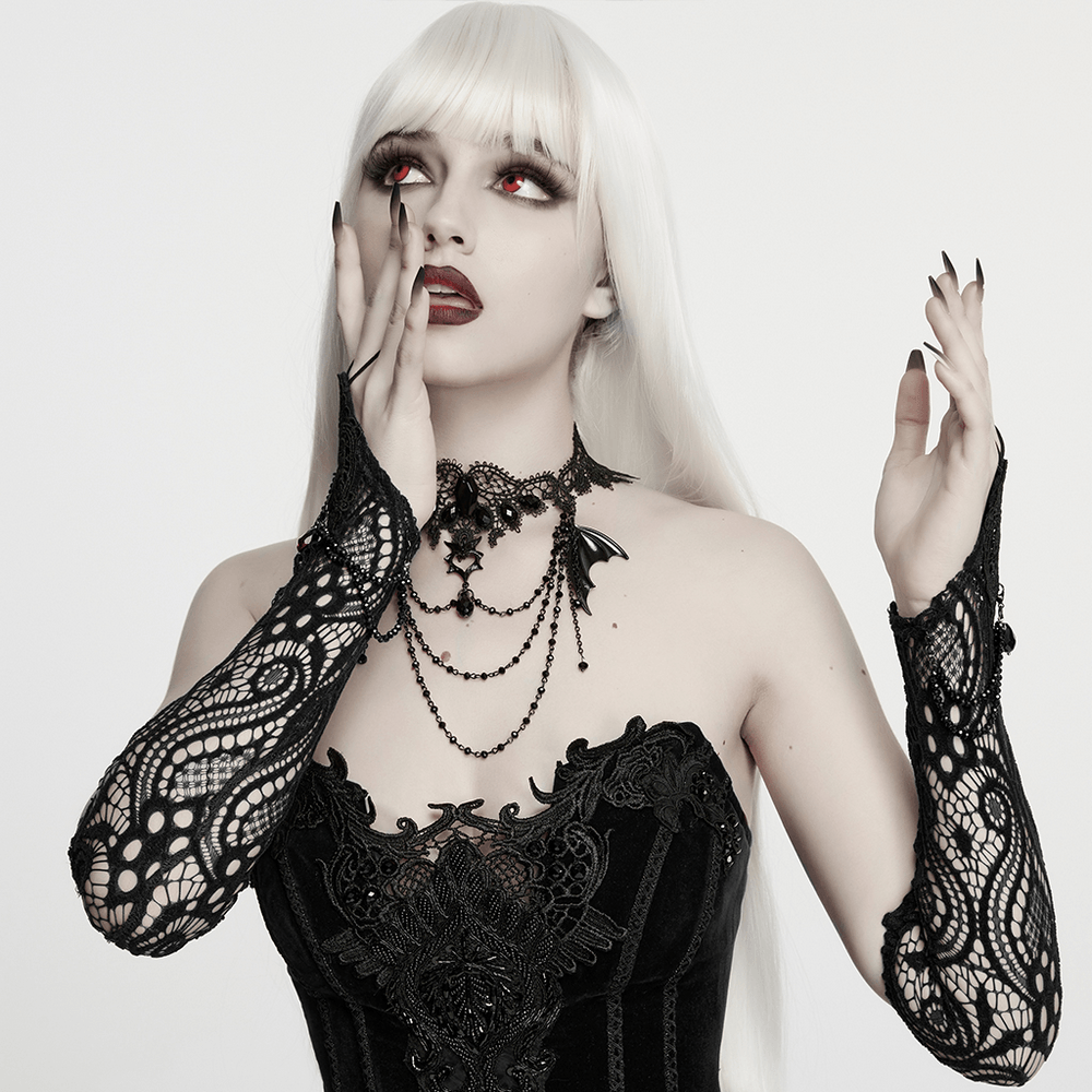 Black Lace Gothic Fingerless Arm Warmer Gloves