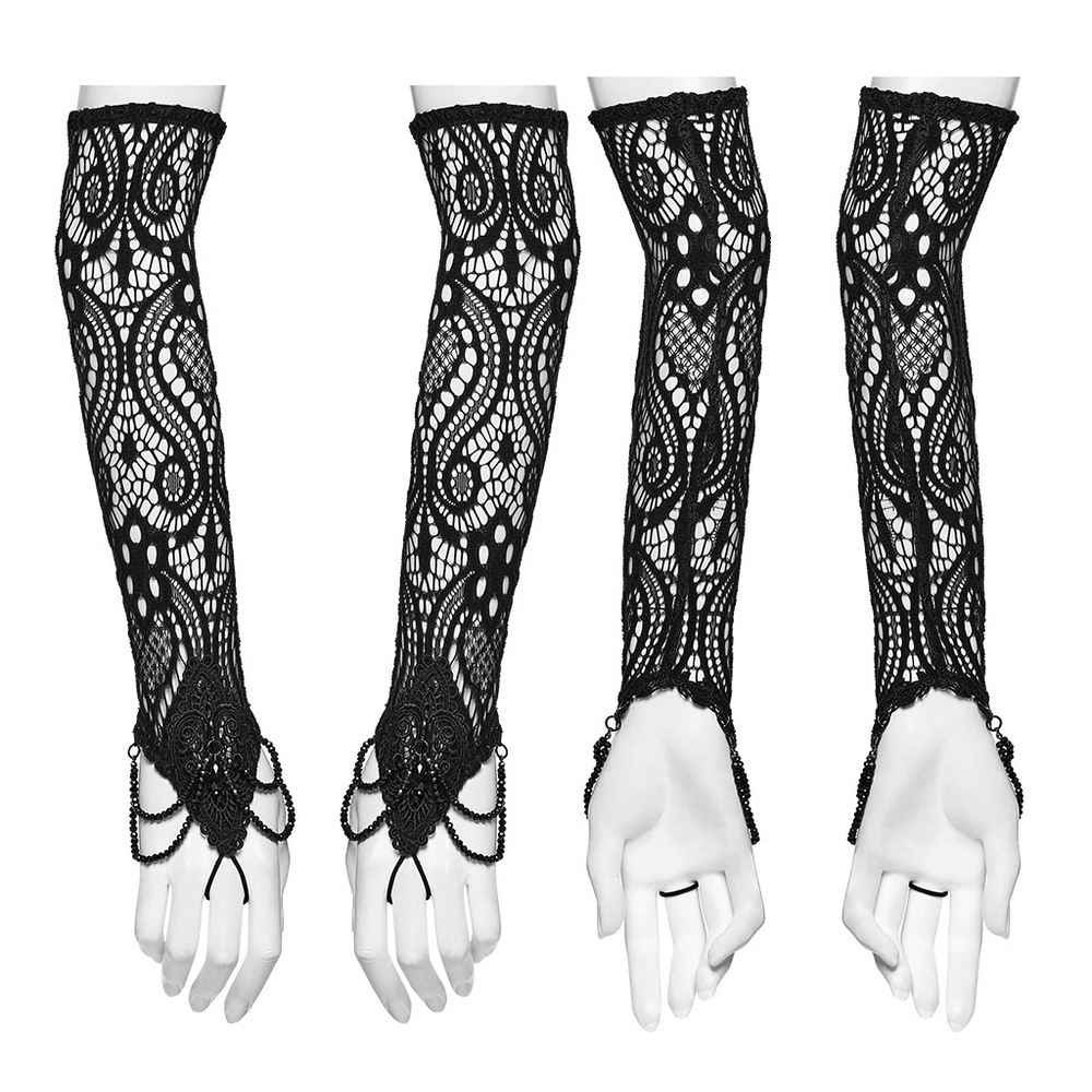 Black Lace Gothic Fingerless Arm Warmer Gloves