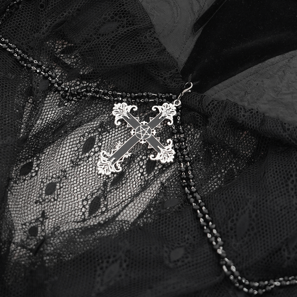 Black Lace Gothic Halterneck Top with Roses and Chains
