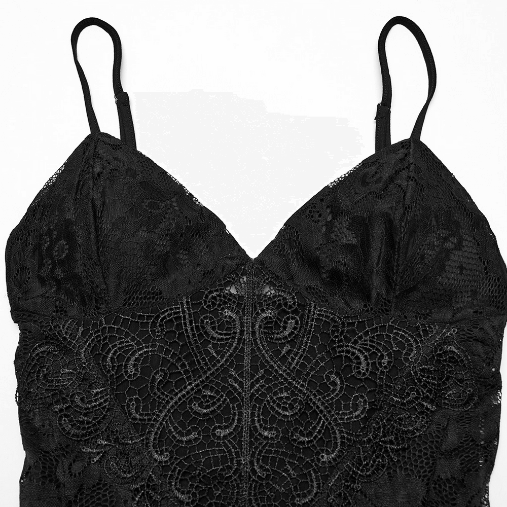 Black Lace Gothic Maxi Dress with High Slit and Corset Back