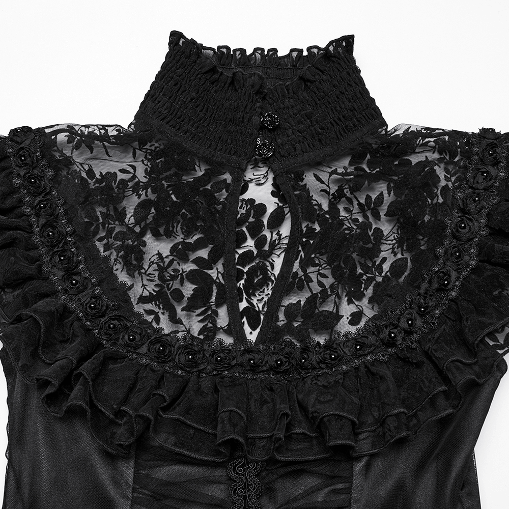 Black Lace Gothic Mesh Dress with Ruffle Sleeves