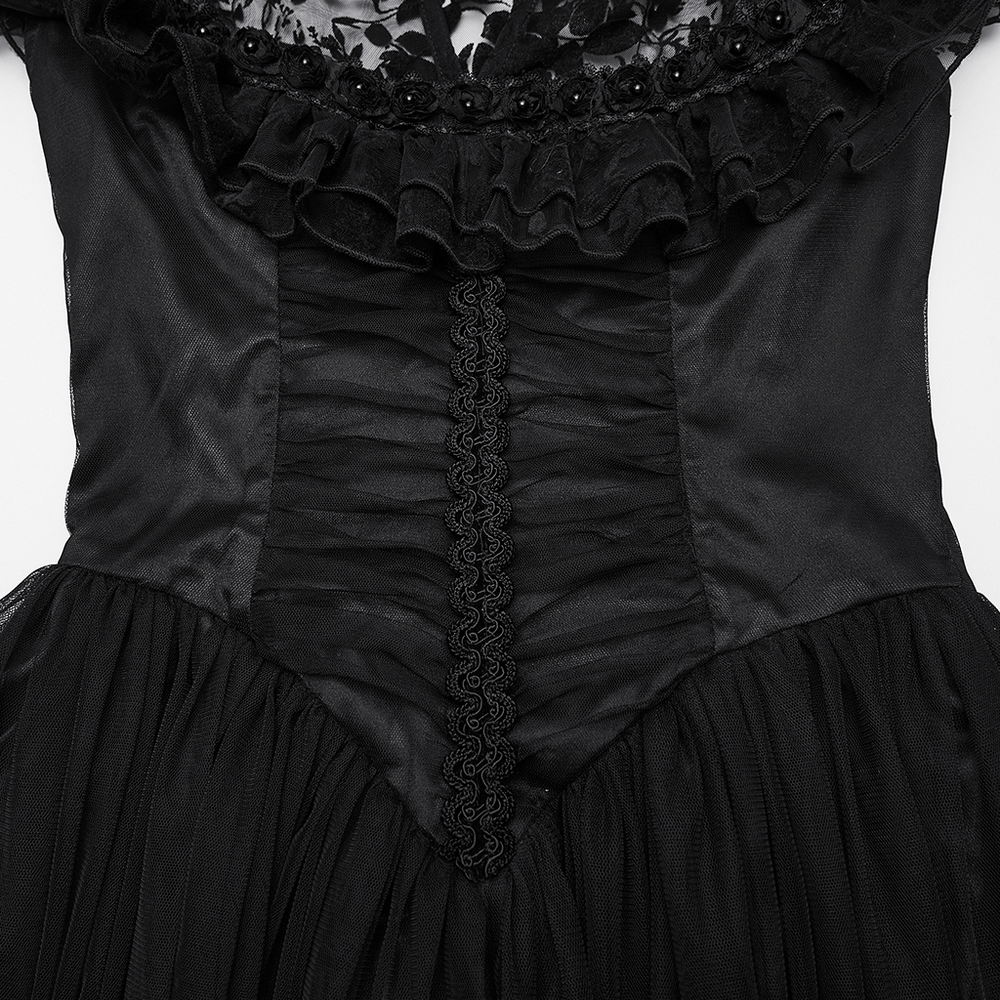 Black Lace Gothic Mesh Dress with Ruffle Sleeves