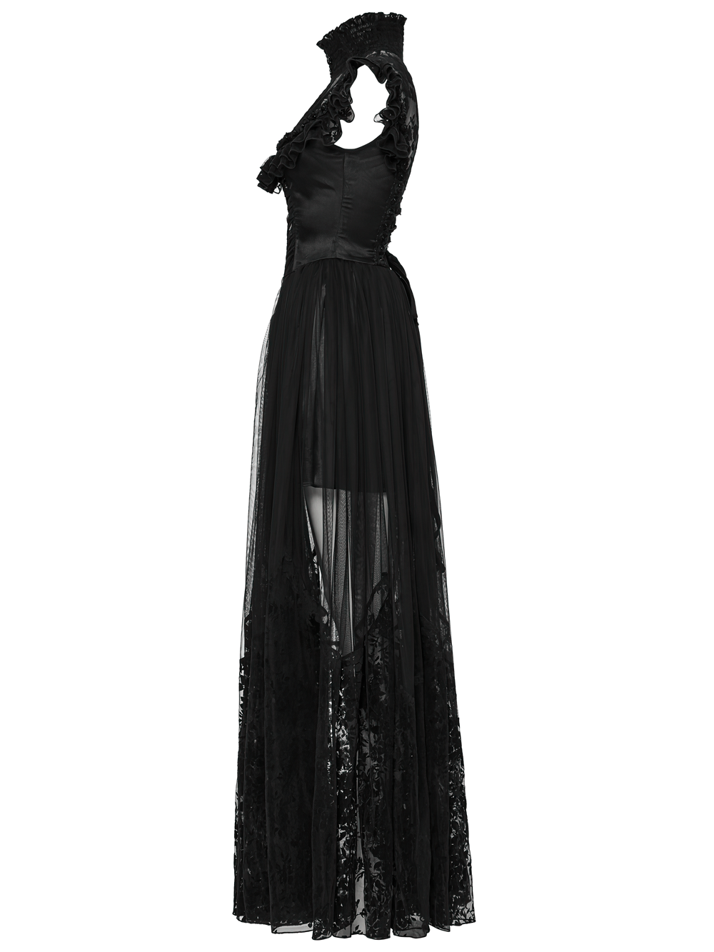 Black Lace Gothic Mesh Dress with Ruffle Sleeves