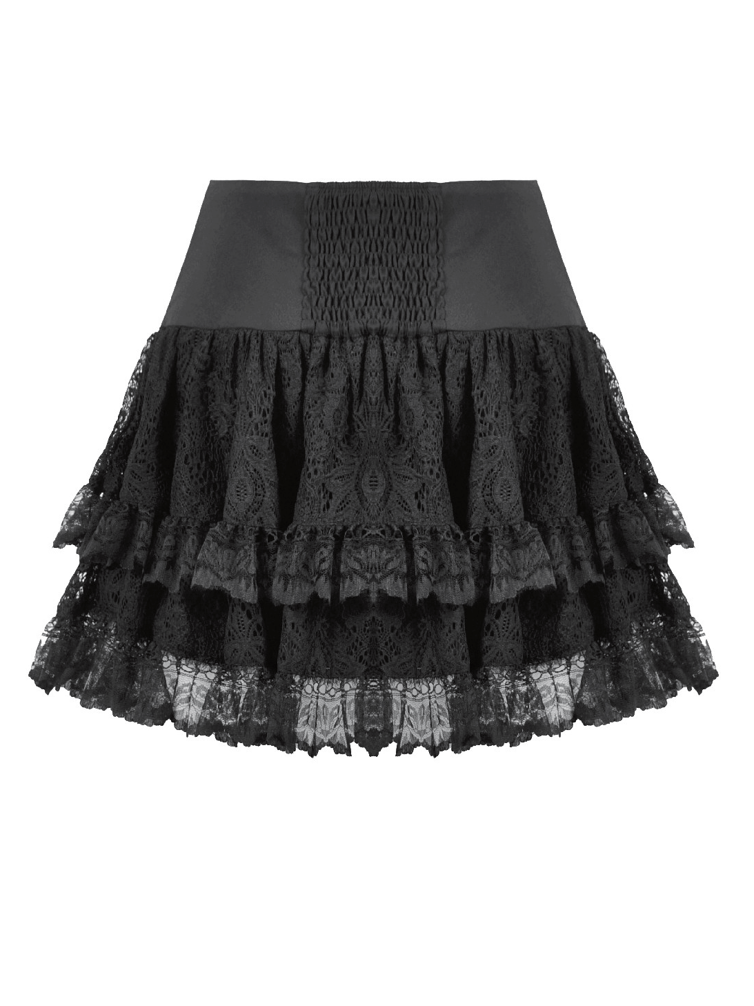Black Lace Mini Skirt with Straps and Layered Ruffles