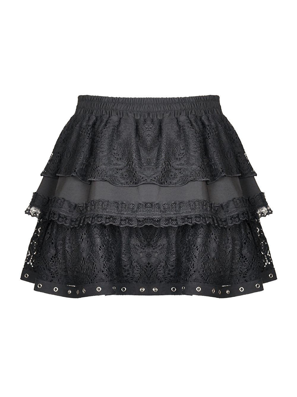 Black Lace Ruffled Skirt with Adjustable Lacing and Zip