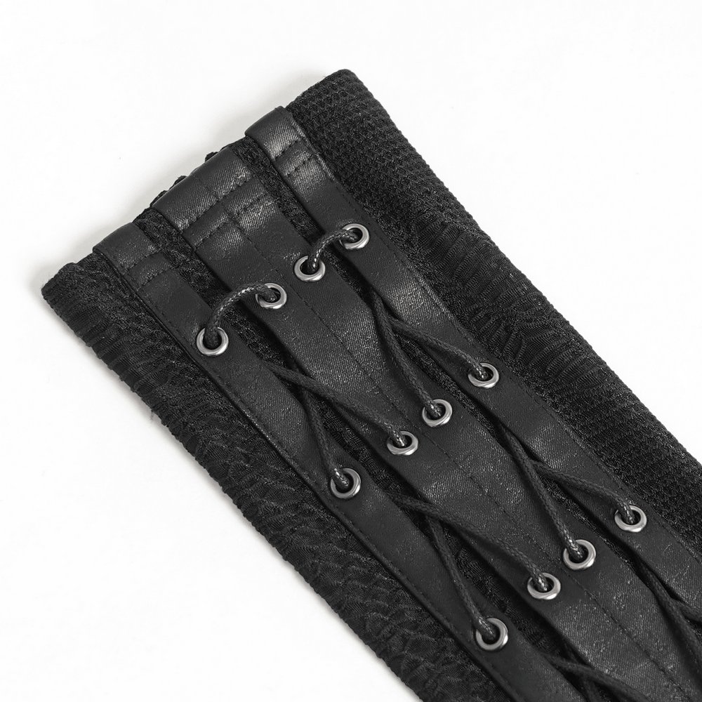 Black Lace-Up Gothic Arm Warmers with Mesh Panels