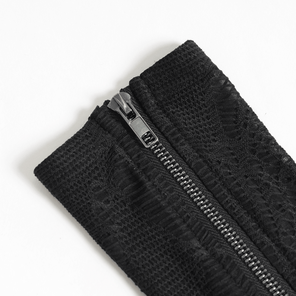 Black Lace-Up Gothic Arm Warmers with Mesh Panels