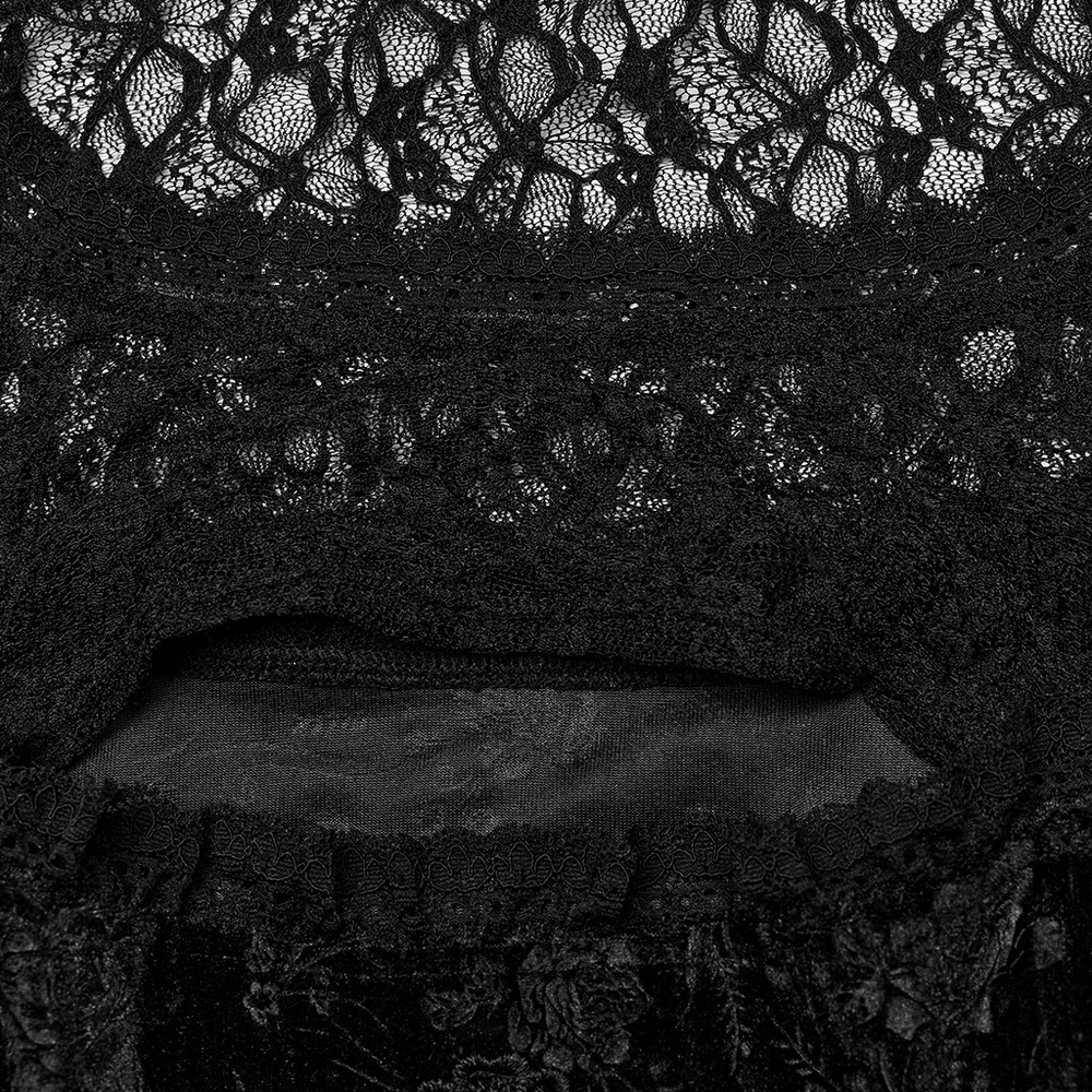 Black Lace Velvet Roses Dress - Gothic Elegance