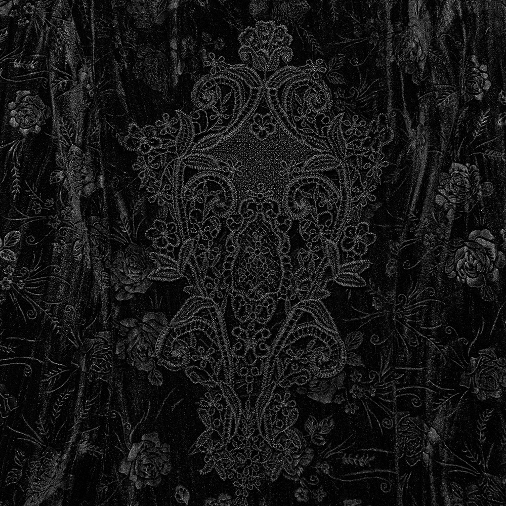 Black Lace Velvet Roses Dress - Gothic Elegance