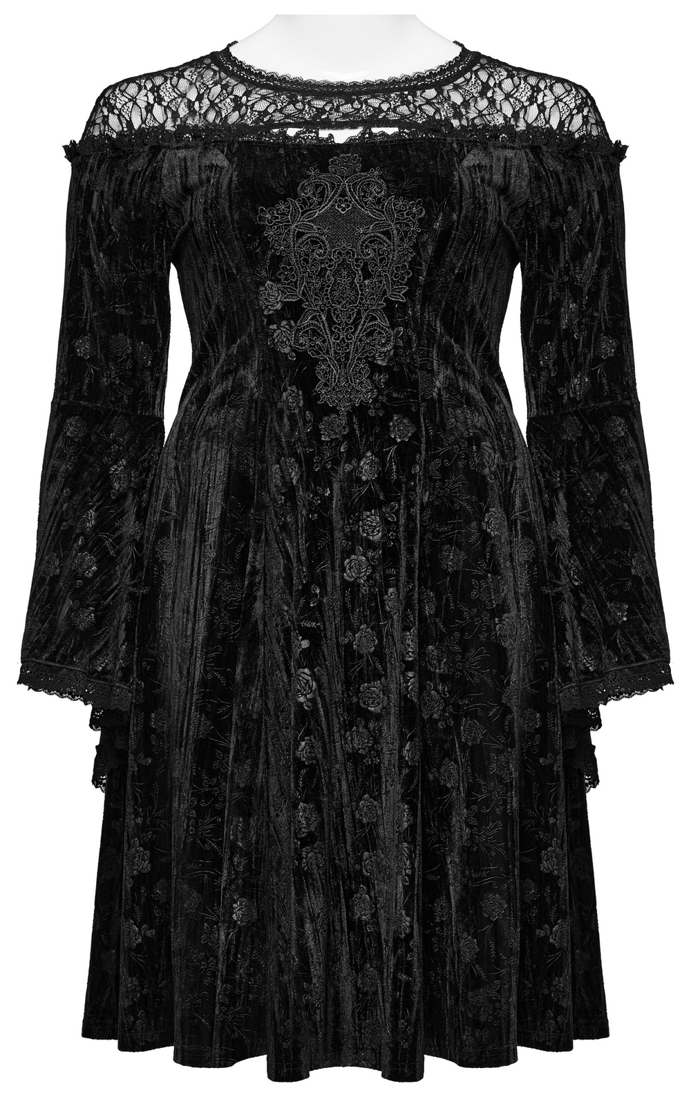 Black Lace Velvet Roses Dress - Gothic Elegance